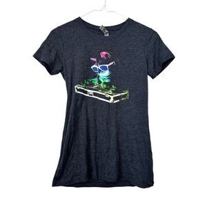 Next Level Apparel Crew Neck Short Sleeve DJ Cat Graphic Tee Gray Small